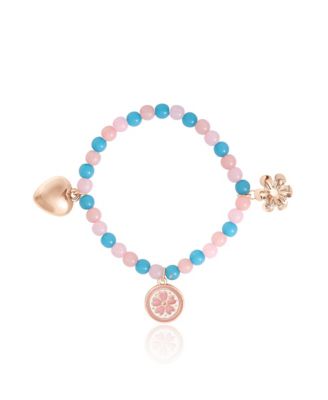 Pastel Beaded Bracelet & Heart Earrings Set