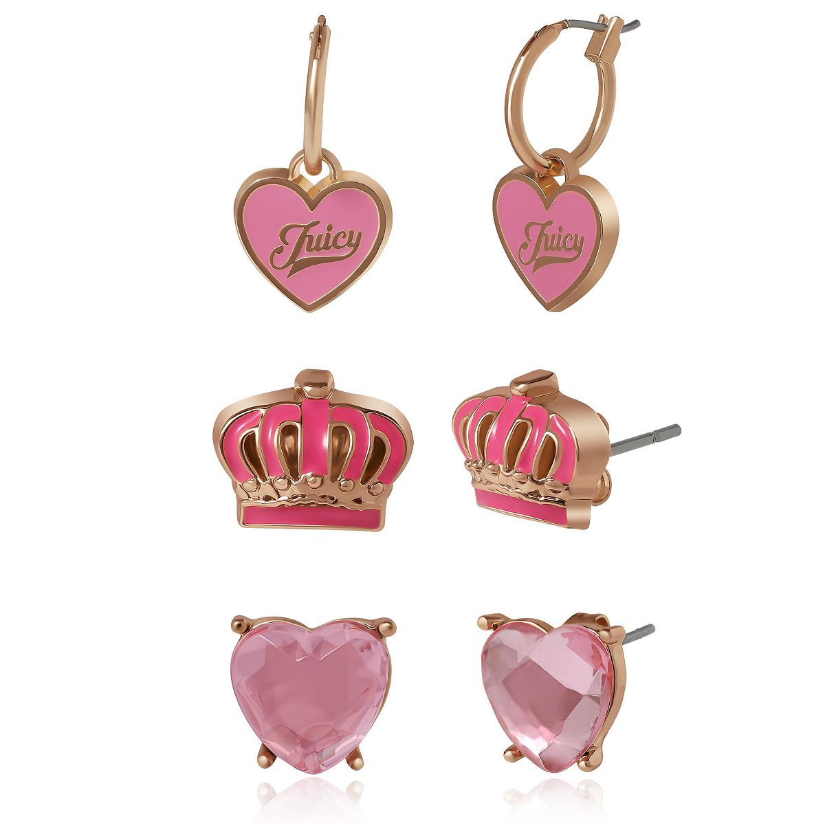 Juicy Couture Kids 3페어 귀걸이 세트 스타일리시 스터드 컬렉션