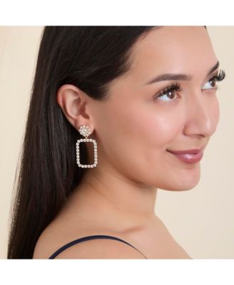 Gold-Tone Pave Rectangle Drop Earrings