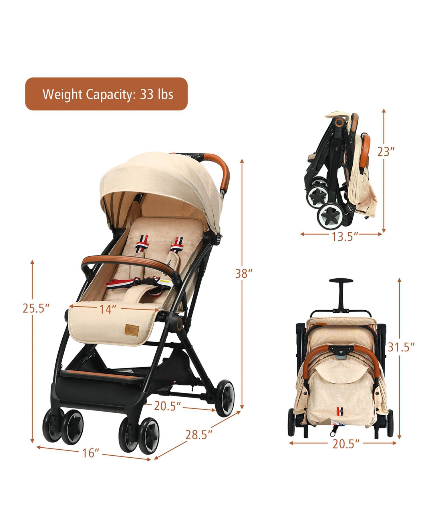 Lightweight Baby Stroller Aluminium Frame for Home Office Use