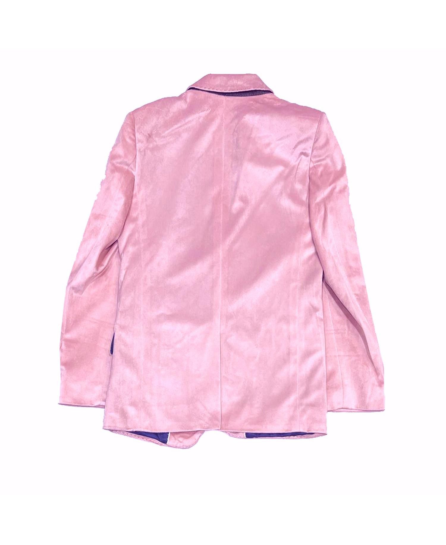 Boys Pink Slim Fit Velvet Jacket