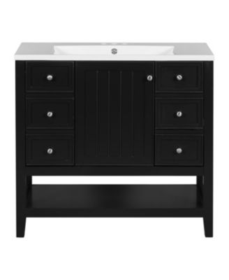 36" Black Bathroom Vanity w/ Sink Cabinet & Drawers