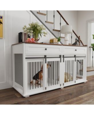 63" Double Dog Crate Furniture with Drawers & Divider