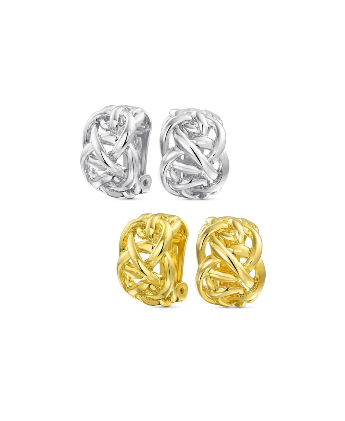 Set of 2 Celtic Love Knot Clip-On Earrings Silver Gold Plated Non-Pierced Ears - Grey set