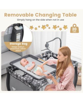 Kids Portable Playard Nursery Center Crib with Hanging Toys & Music Box