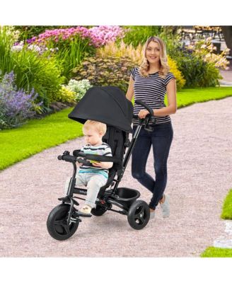 4-in-1 Baby Tricycle Toddler Trike w/ Reversible Seat Canopy & Push Handle