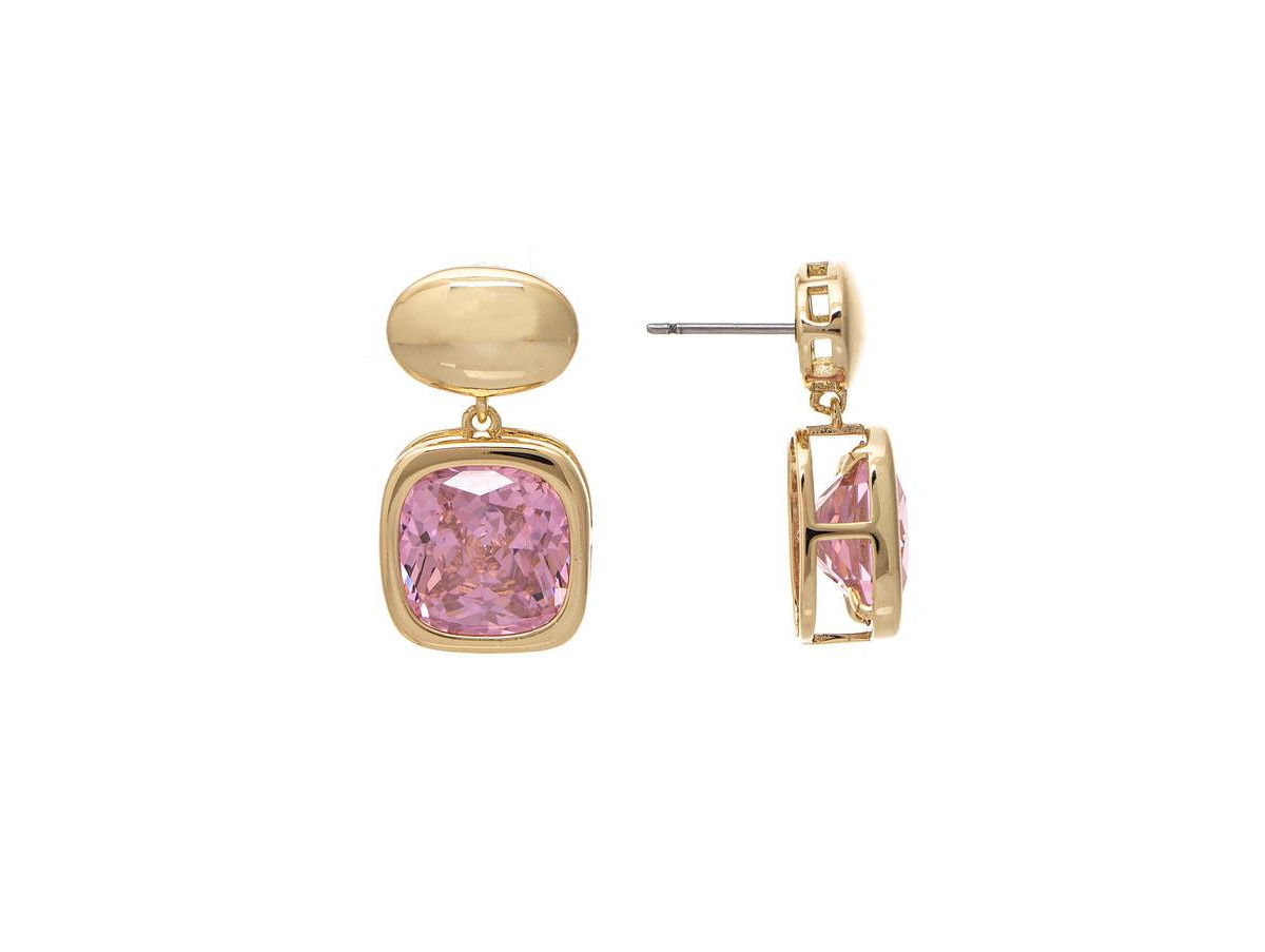 Pink Bezel Drop Earring - Gold with pink