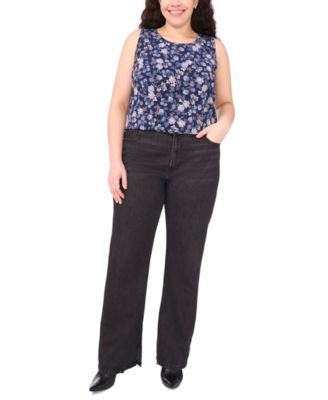 Plus Size Sleeveless Printed Keyhole Top