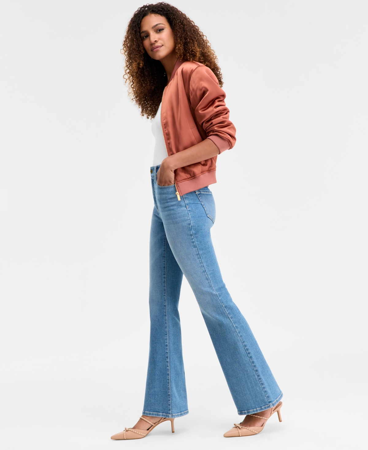 Inc International Concepts Petite High-rise Flare-leg Jeans, Macy's Exclusive In Blue