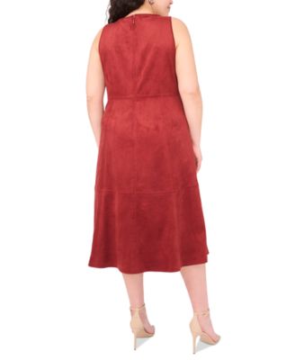 Plus Size Faux-Suede Sleeveless V-Neck Midi Dress