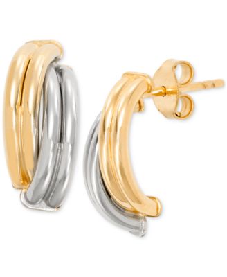 Macy's - Polished Ridged Crossover Half Hoop Earrings in 10k Two-Tone Gold