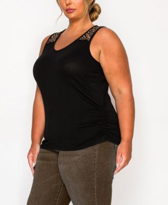 Plus Size Pebble Mesh Inset Side Ruched Tank Top
