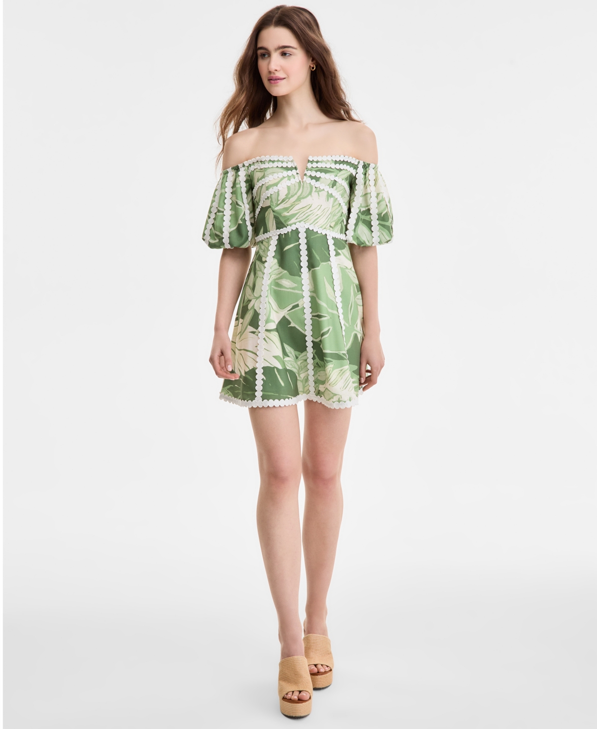 Women's Circle-Trim Off-The-Shoulder Dress - Open Green