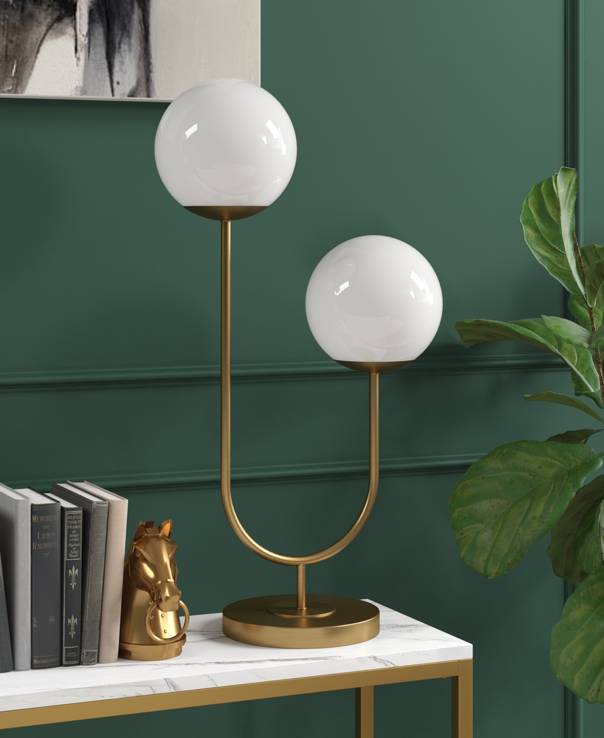 Hudson & Canal Dufrene 28" Metal 2-light Table Lamp With Glass Shades In Gold