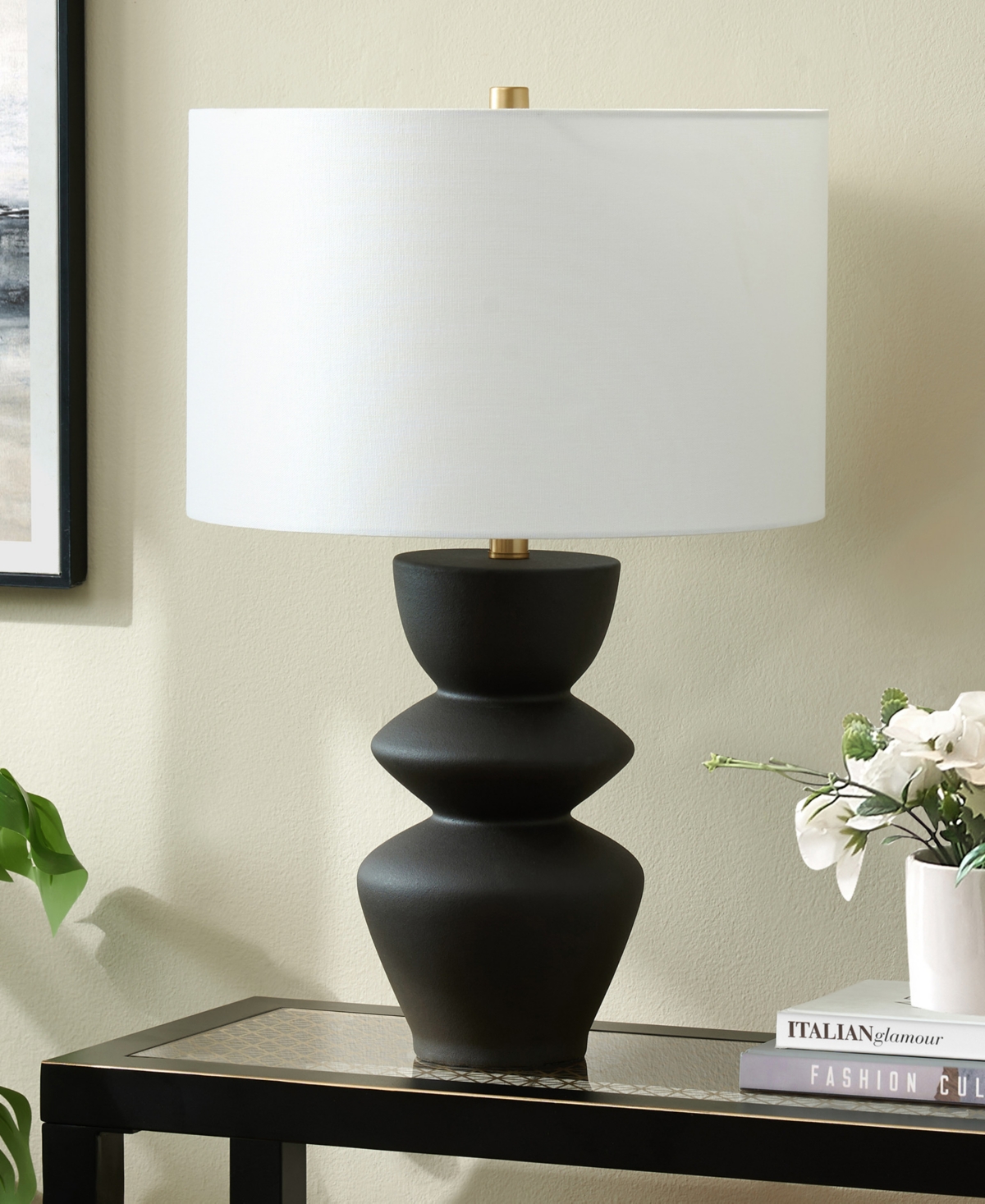 Hudson & Canal Cassian 25" Ceramic Table Lamp With Fabric Shade In Black