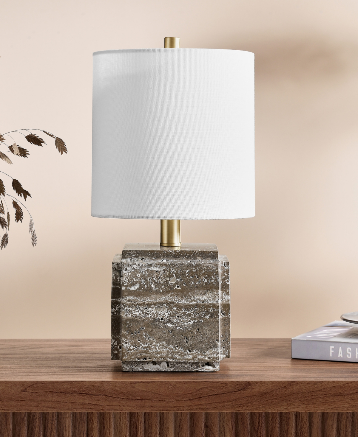 Hudson & Canal Pacha 15.5" Metal Stone Table Lamp With Fabric Shade