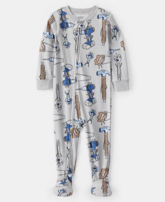 Carter's - Baby Boys Construction-Print 100% Cotton Long-Sleeve Snug-Fit 1-Piece Footed Pajamas