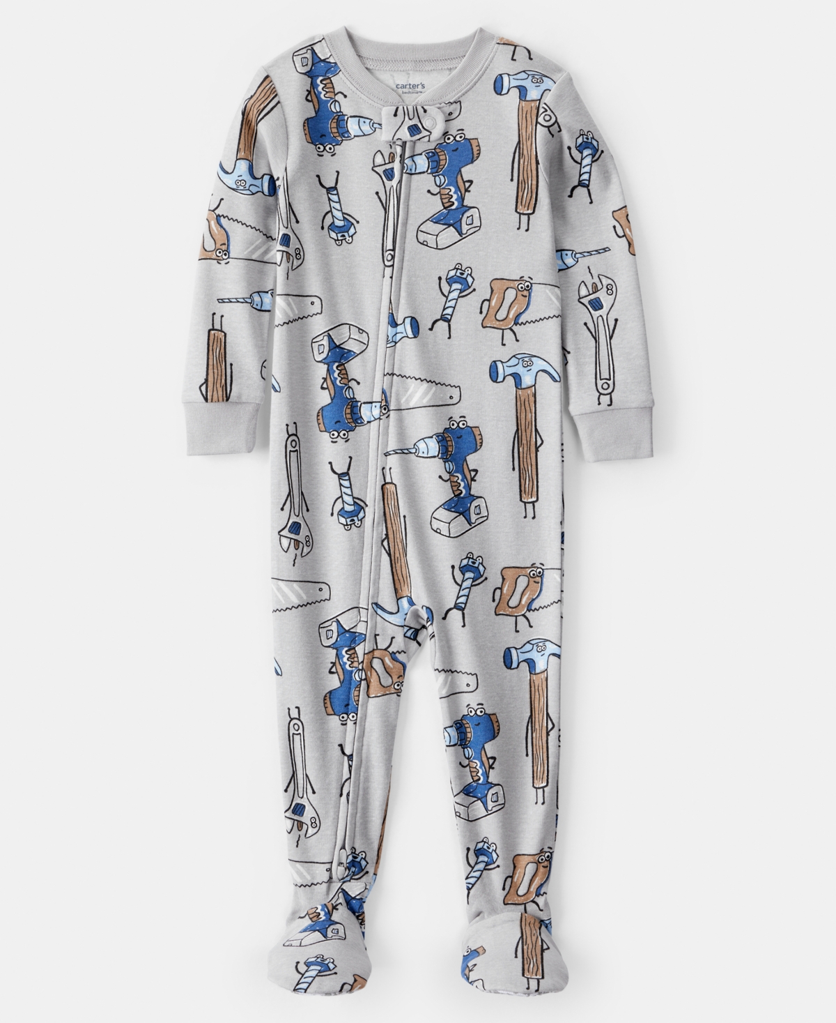 Carter's Baby Boys Construction-print 100% Cotton Long-sleeve Snug-fit 1-piece Footed Pajamas In Multi