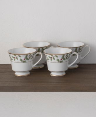 Holly & Berry Gold Set of 4 Cups, 8 oz.
