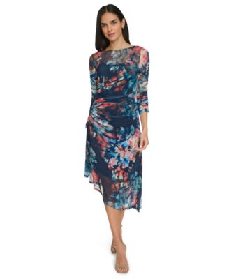 Calvin Klein - Women's Side Ruched Mesh Midi Dress