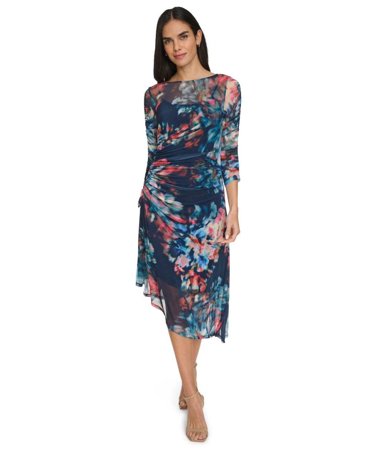 Calvin Klein Women's Side Ruched Mesh Midi Dress