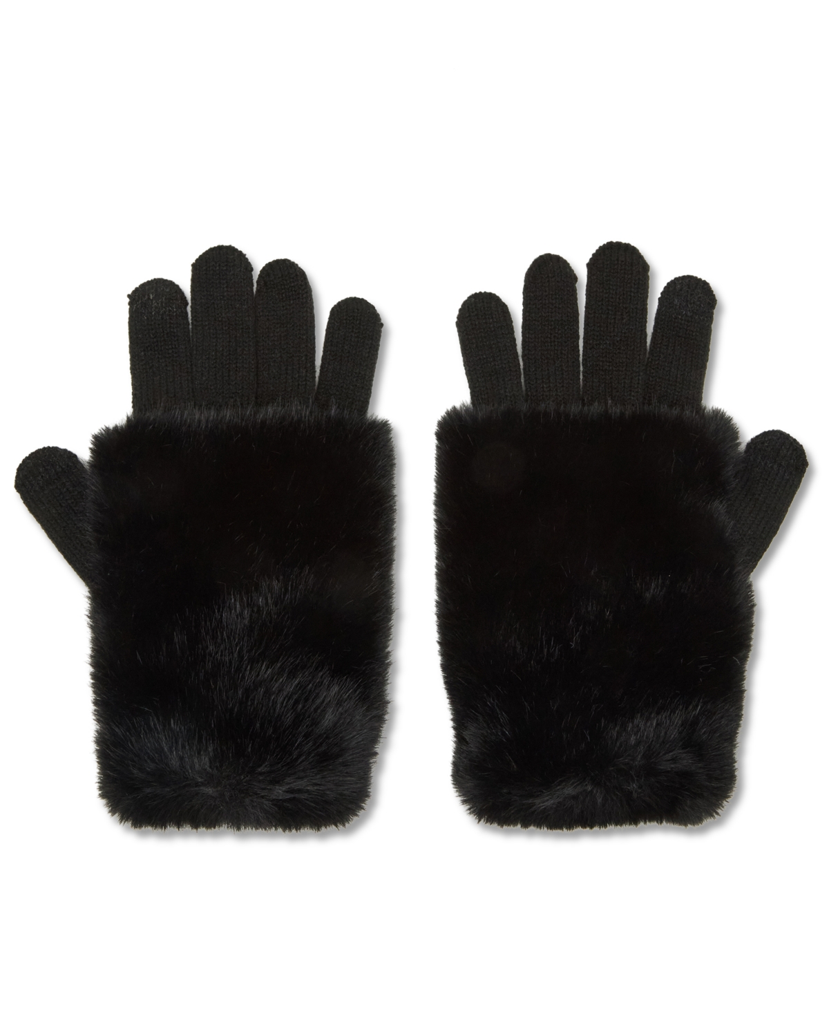 Steve Madden Faux-fur-cuff Cozy Knit Gloves In Black