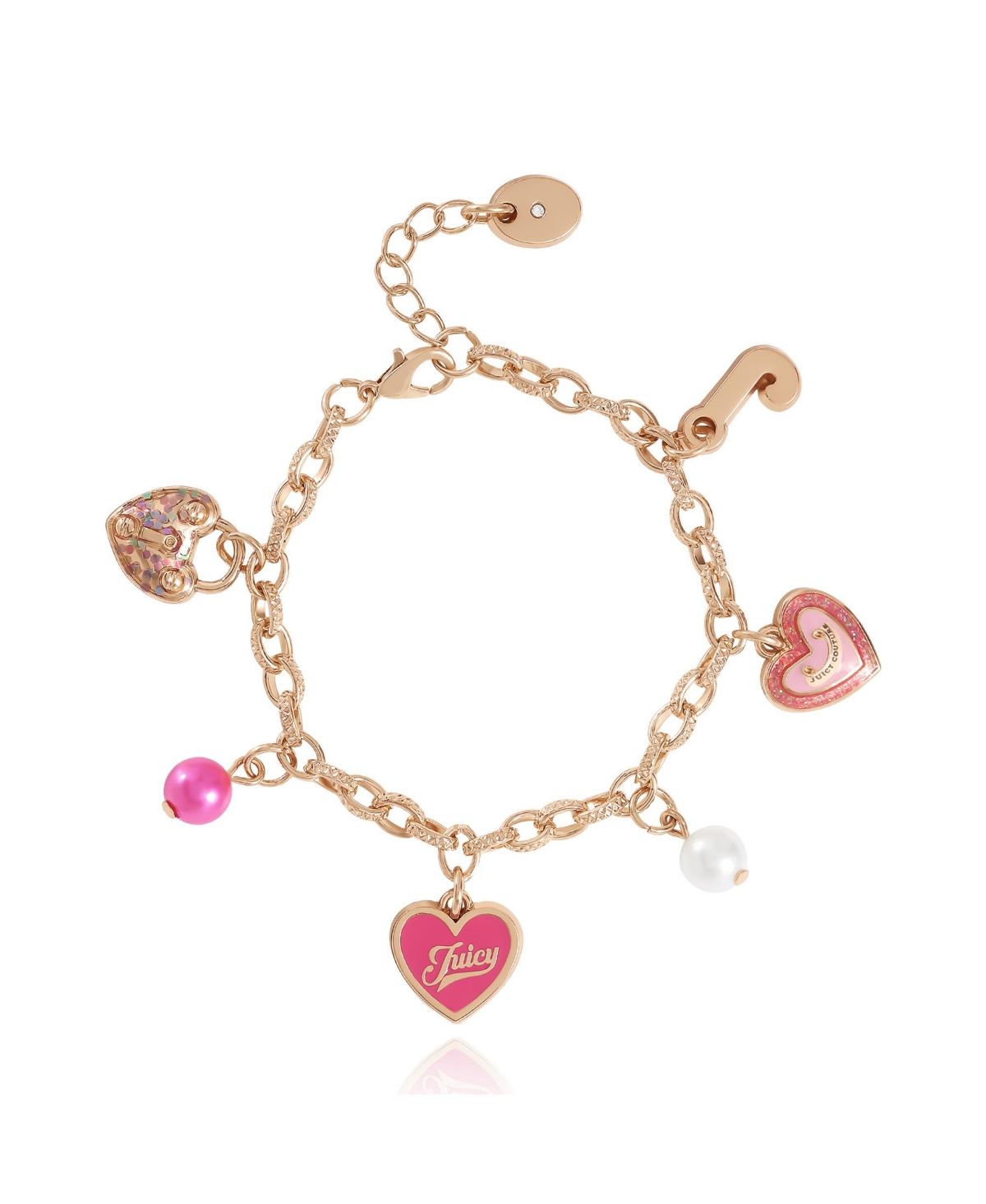 Juicy Couture Gold-Tone Charm Bracelet with Heart Pendants - Gold, pink, white
