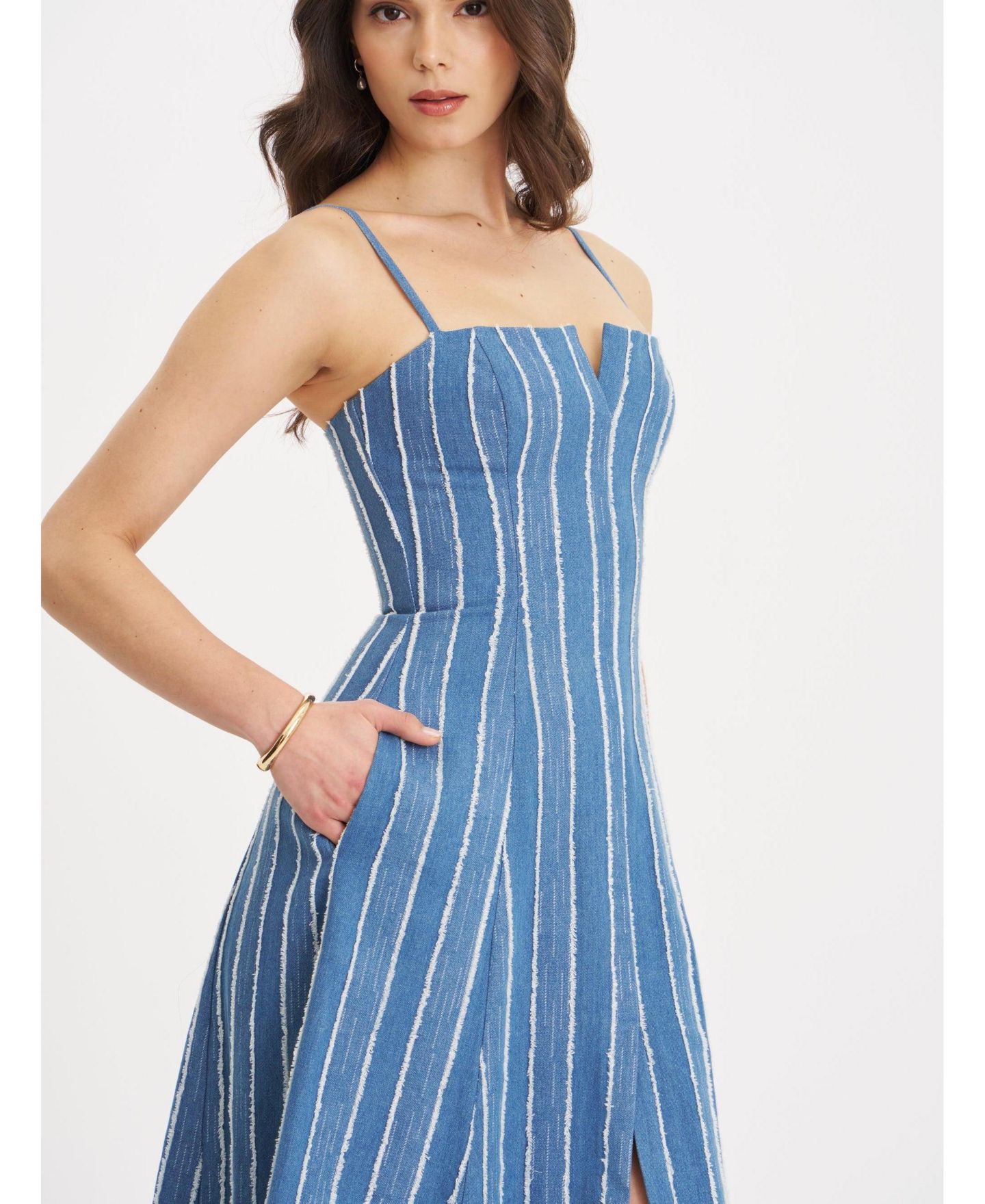 Женское платье Miss Circle Abygail Stripe Cotton Denim Maxi, цвет: Джинсовый синий — фото 9
