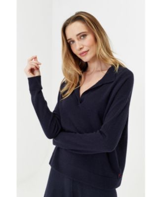 Women's Chinti and Parker Wool Cashmere Blend V Neck Collared Sweater