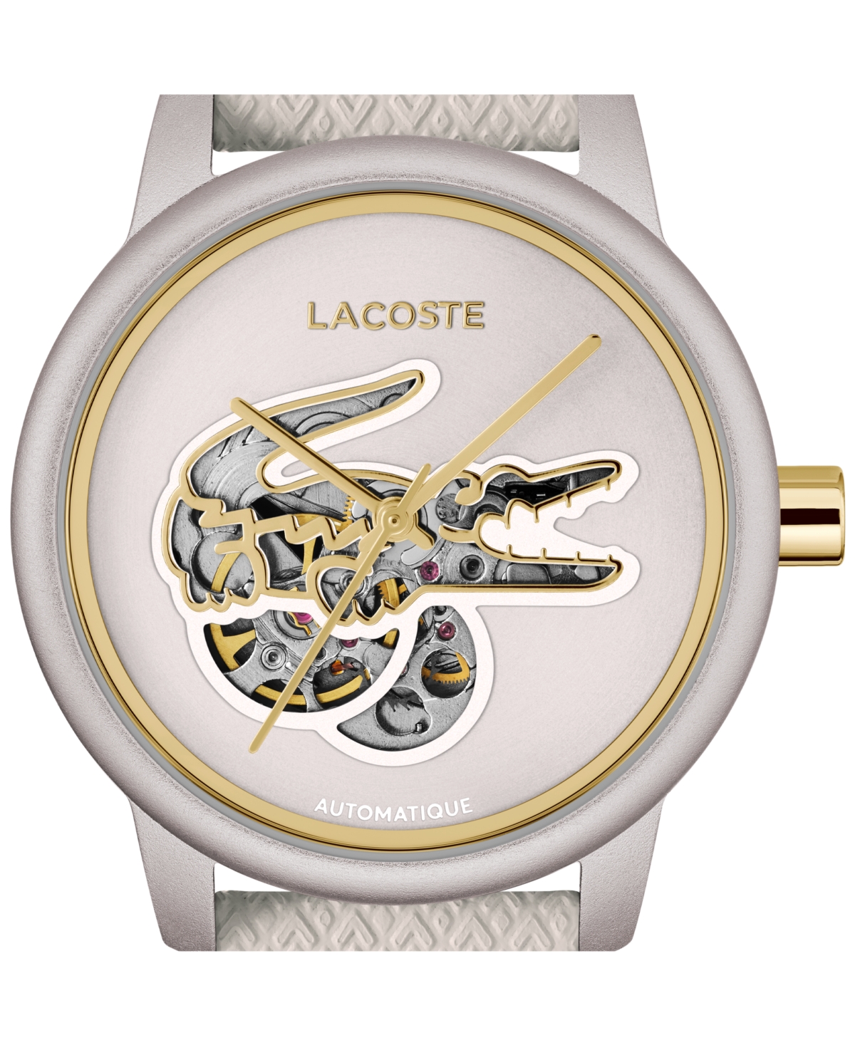 Lacoste 12.12 Automatic Off White Leather Strap Watch, 38mm In White