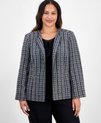 Kasper - Plus Size Tweed Metallic-Trim Jacket