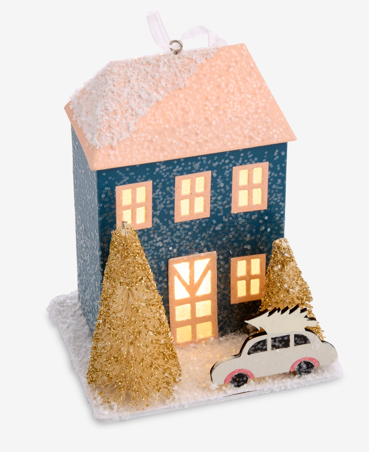 Holiday Lane Led Paper Blue House Ornament, Macy's Exclusive In Transparent