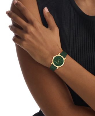 Women's CK Monogram Green Leather Strap Watch 32mm