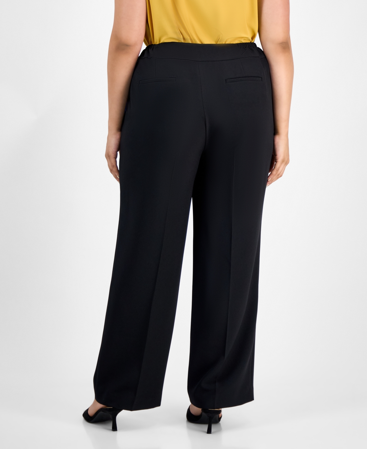 Kasper Plus Size Mid-rise Stretch Crepe Wide-leg Pants In Black