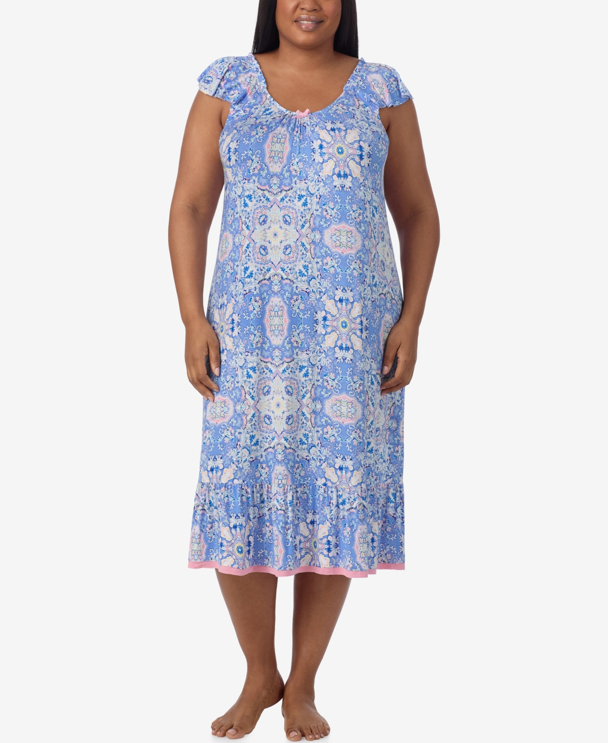 Plus Size Short Sleeve Midi Nightgown - Madallion Peri
