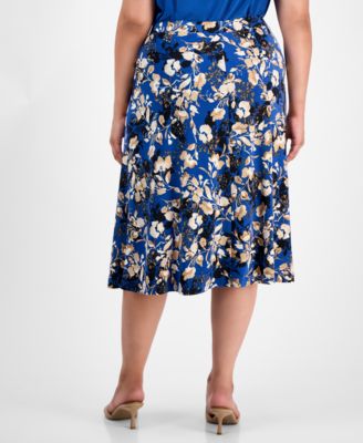 Plus Size Floral-Print Midi Skirt