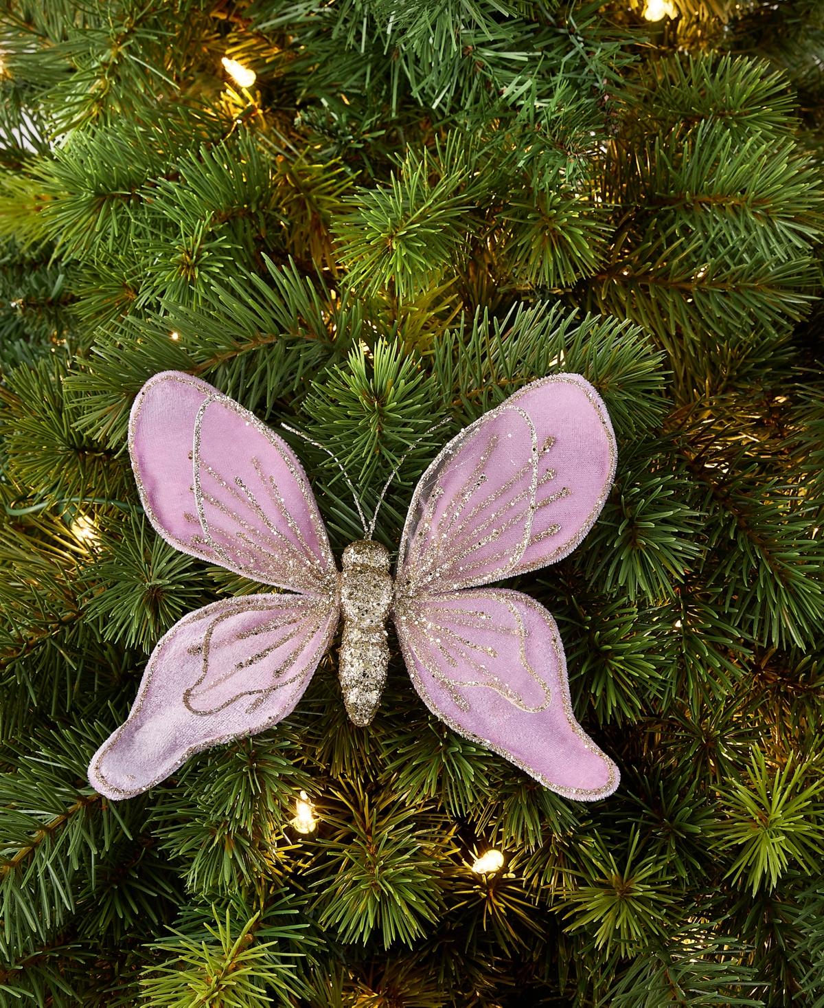 Holiday Lane Enchanted Forest Purple Glitter Butterfly Ornament, Macy's Exclusive In Transparent