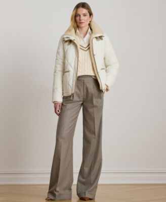 Women's Faux-Fur-Collar Diamond Quilted Jacket