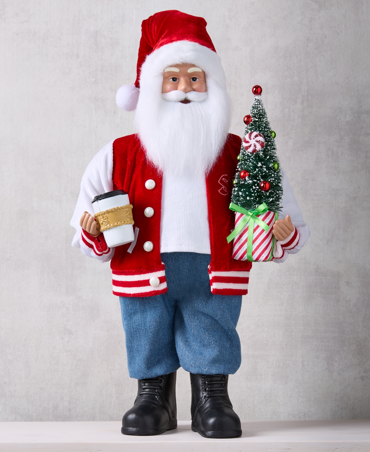 Holiday Lane Whimsy Caucasian Varsity Jacket Santa, Macy's Exclusive