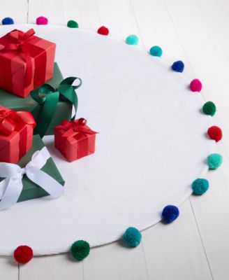 Whimsy White Tree Skirt With Pom Poms, Macy's Exclusive 