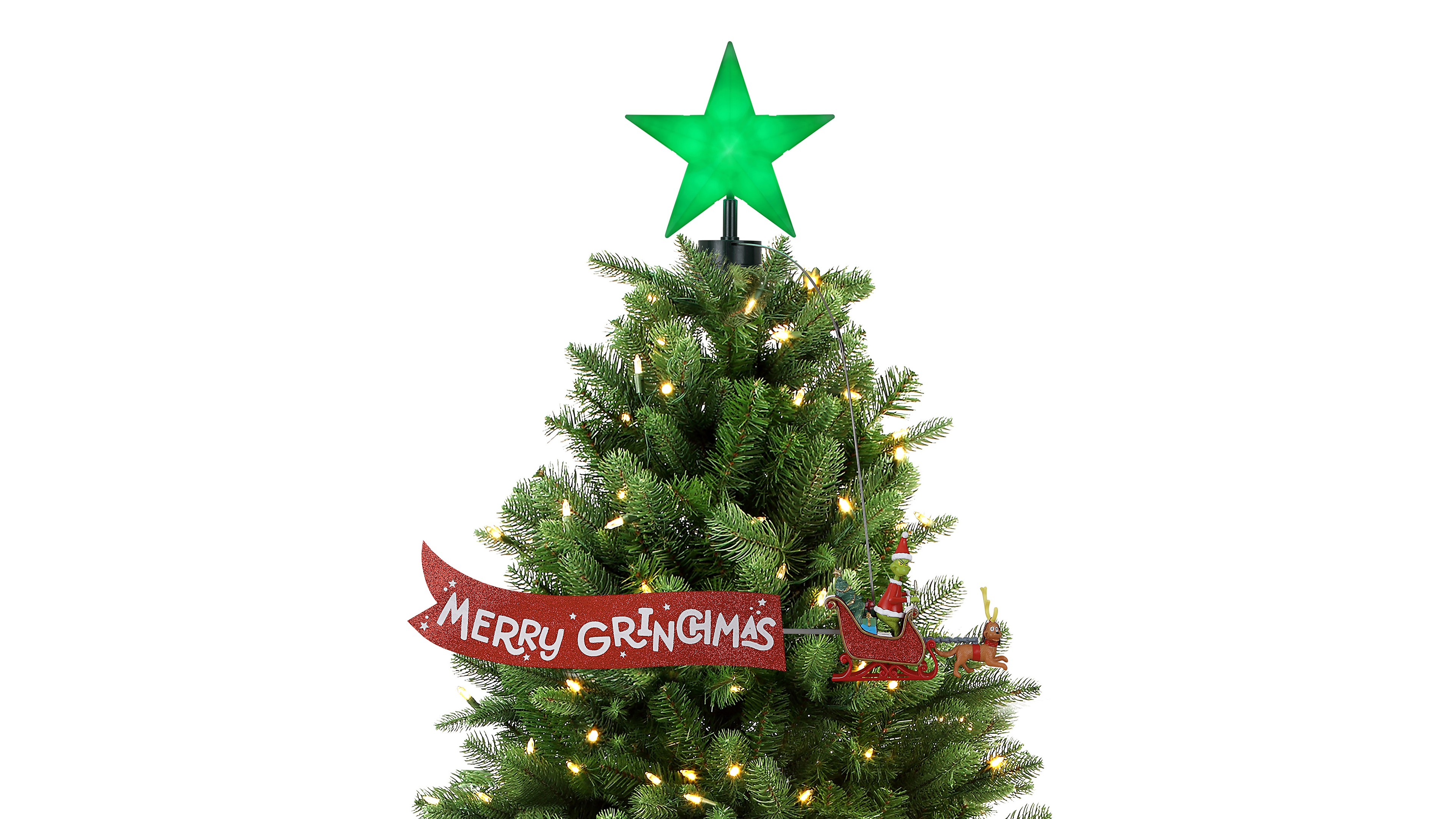 Mr. Christmas Animated Sleigh Tree Topper Banner with Merry Grinchmas