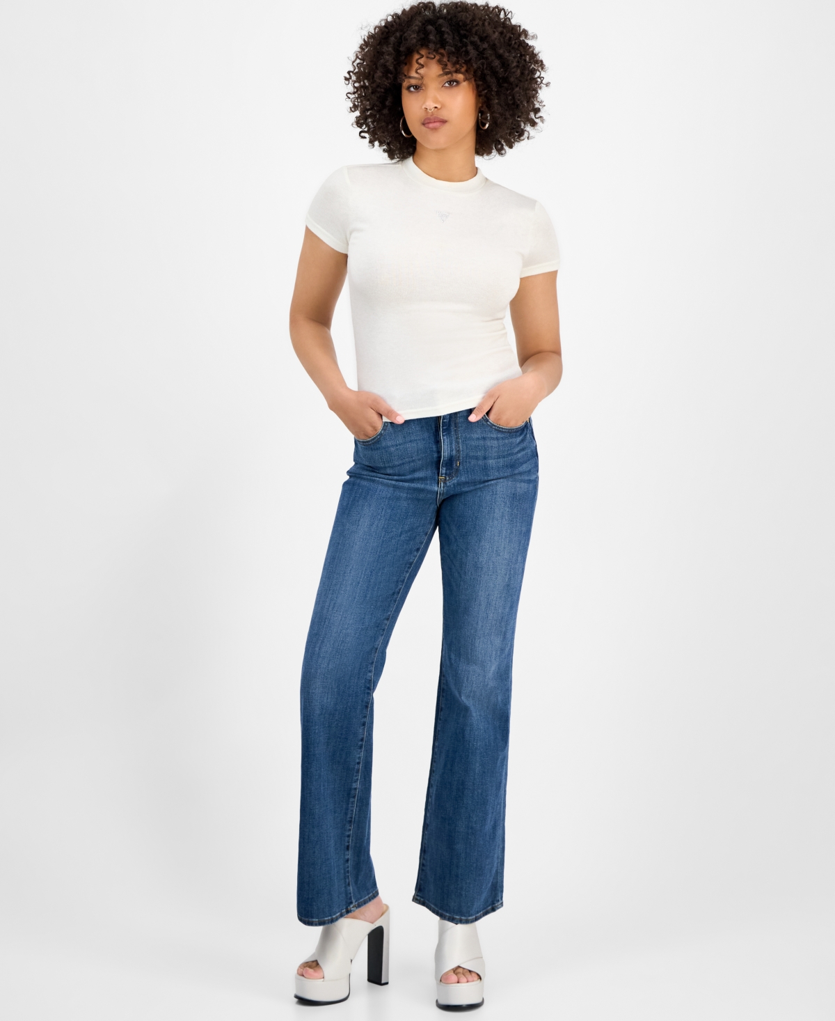 Guess Women's Licia Short-sleeve Mock-neck Top In White
