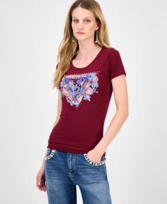 GUESS - Women's Peony Triangle Crewneck Short-Sleeve Tee