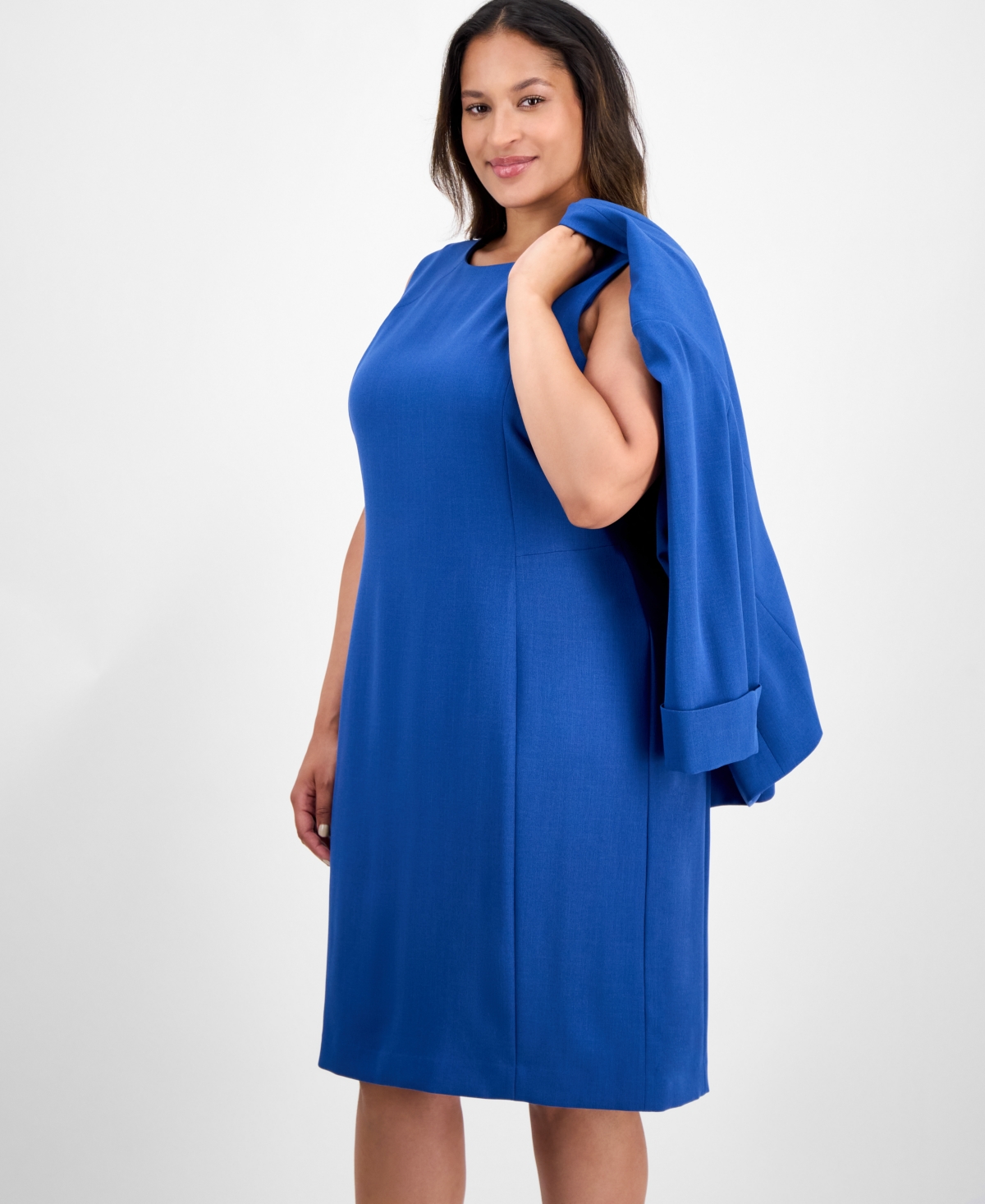 Kasper Plus Size Stretch Crepe Sheath Dress In Blue