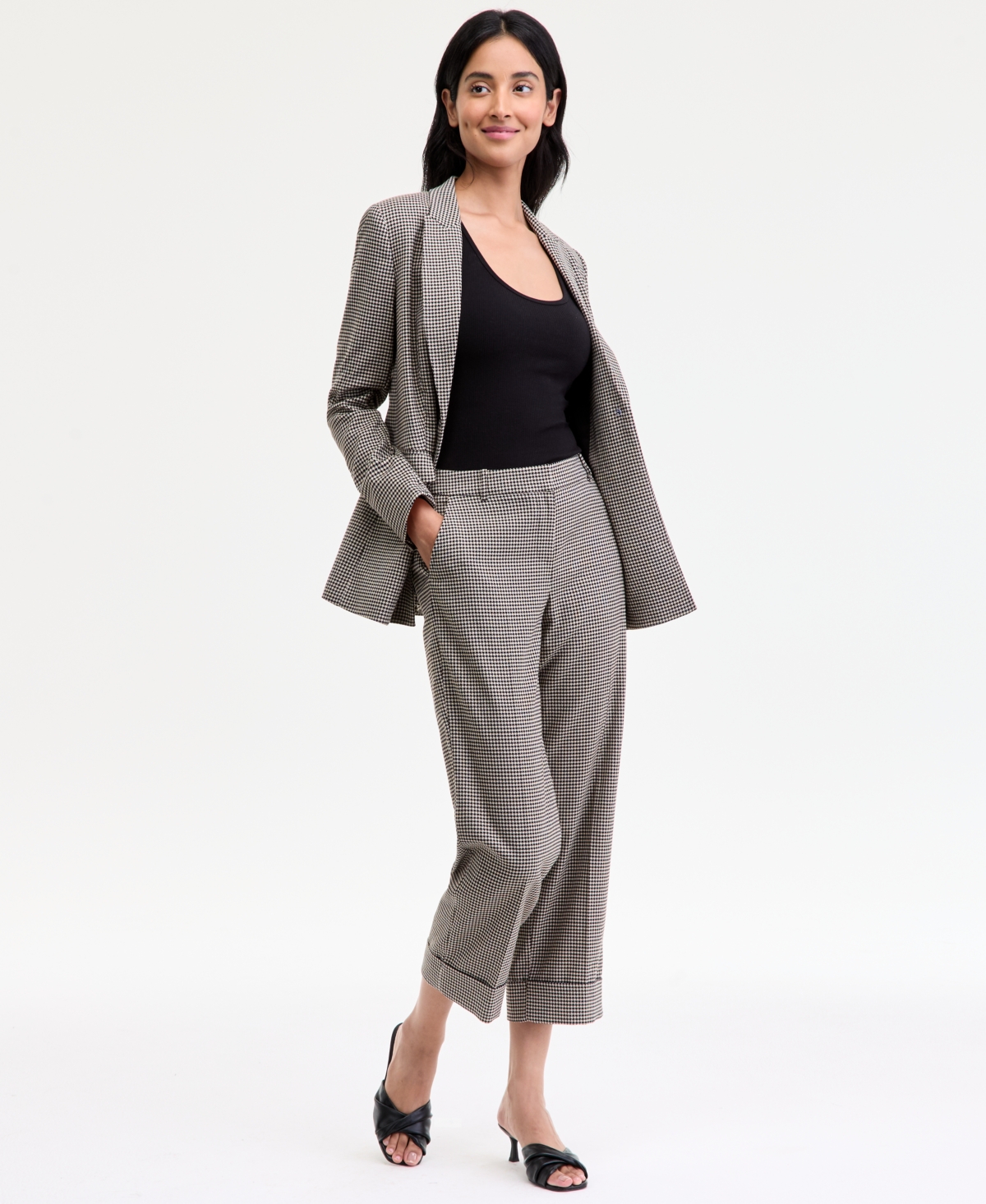 Anne Klein Women's Cropped Houndstooth Pants In Gray