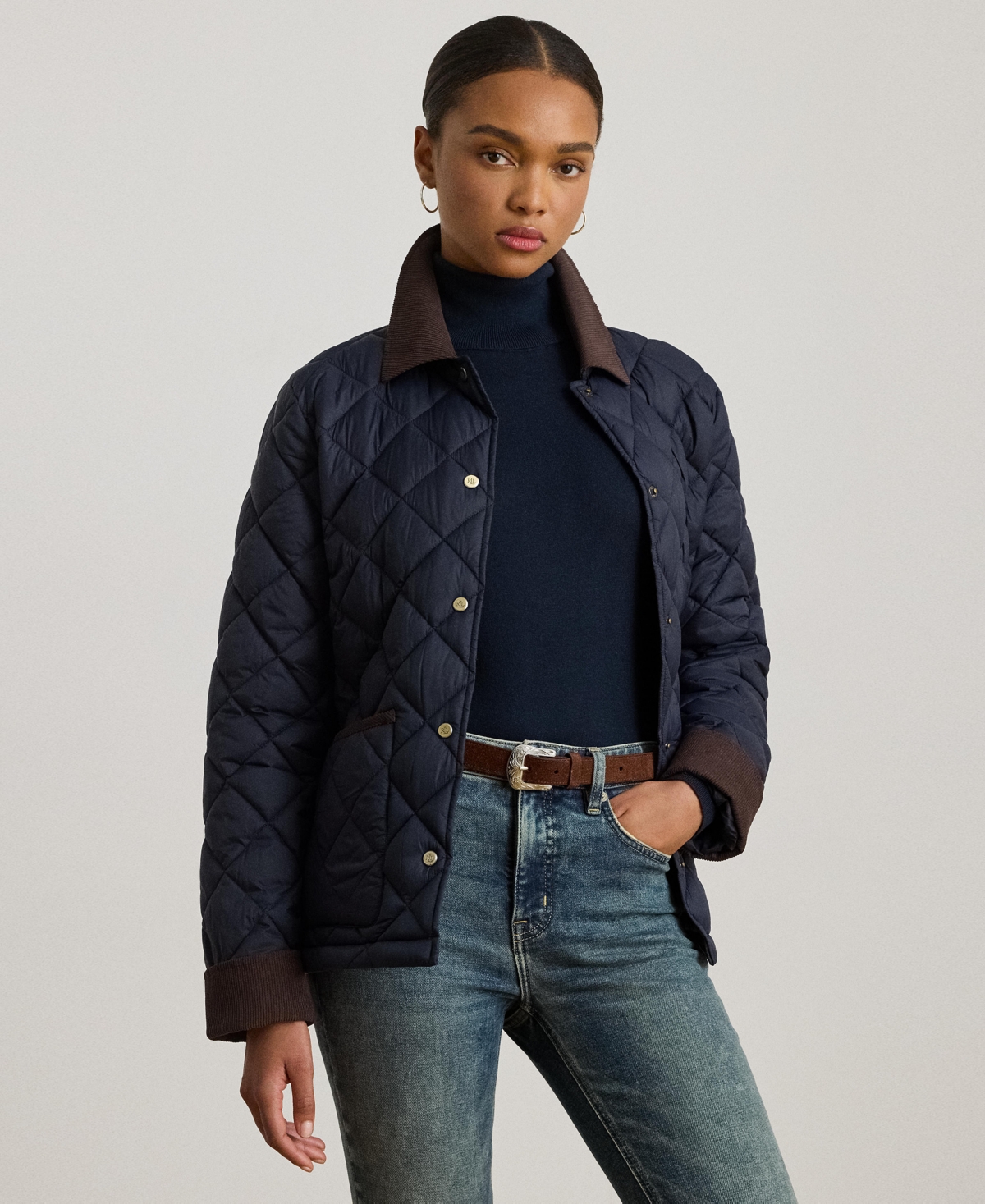 Lauren Ralph Women's Corduroy-Collar Diamond Quilted Jacket