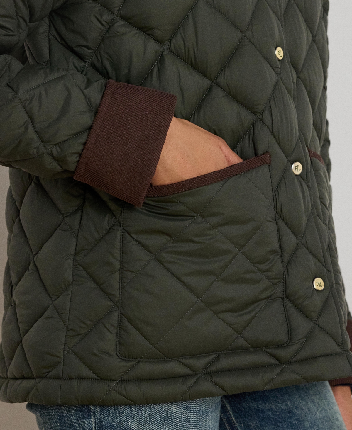Ralph Lauren Corduroy-trim Quilted Barn Jacket In Green