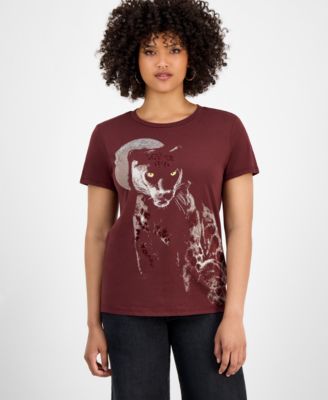 GUESS - Women's Panther Moon Studded Easy T-Shirt