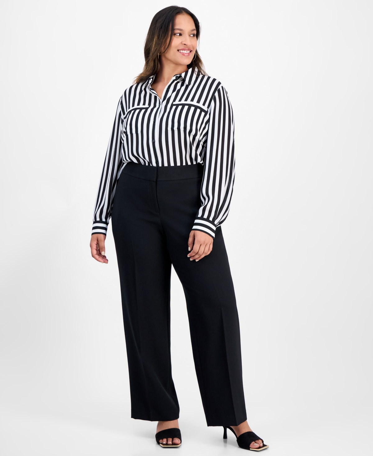Kasper Plus Size Striped Blouse In Blue