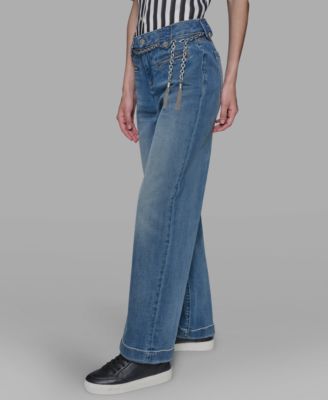 Petite Chain Belt High Rise Wide Leg Jeans